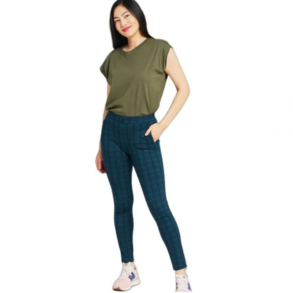 Betabrand Pants - BetaBrand Skinny Leg Pencil Yoga Pants Teal Tartan Sz LP